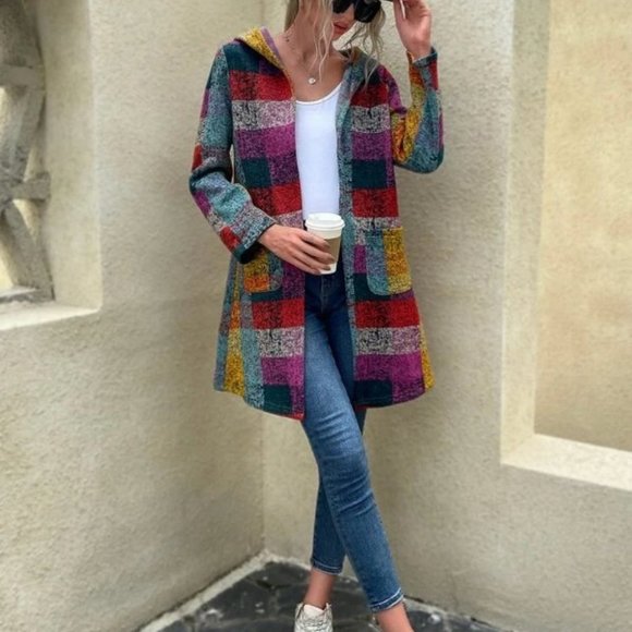 Multi Color Block Pocket Hoodie Jacket Coat - Picture 5 of 5